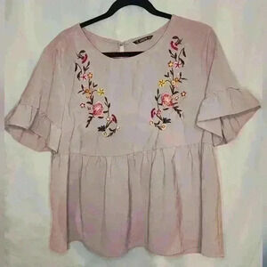 Shein pink embroidered top xl